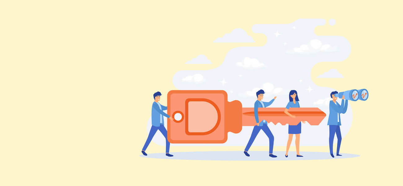 illustration of People holding a large orange key