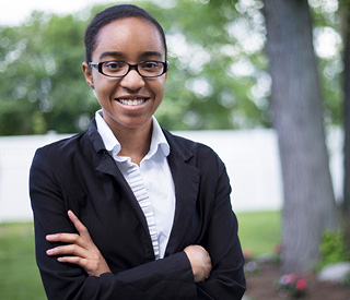 Female student in suit mobile image