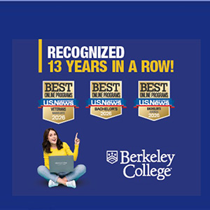 Decorative image indicating Berkeley College has been recognized by US News and World Report.