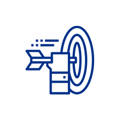 A blue icon featuring a dart and arrow
