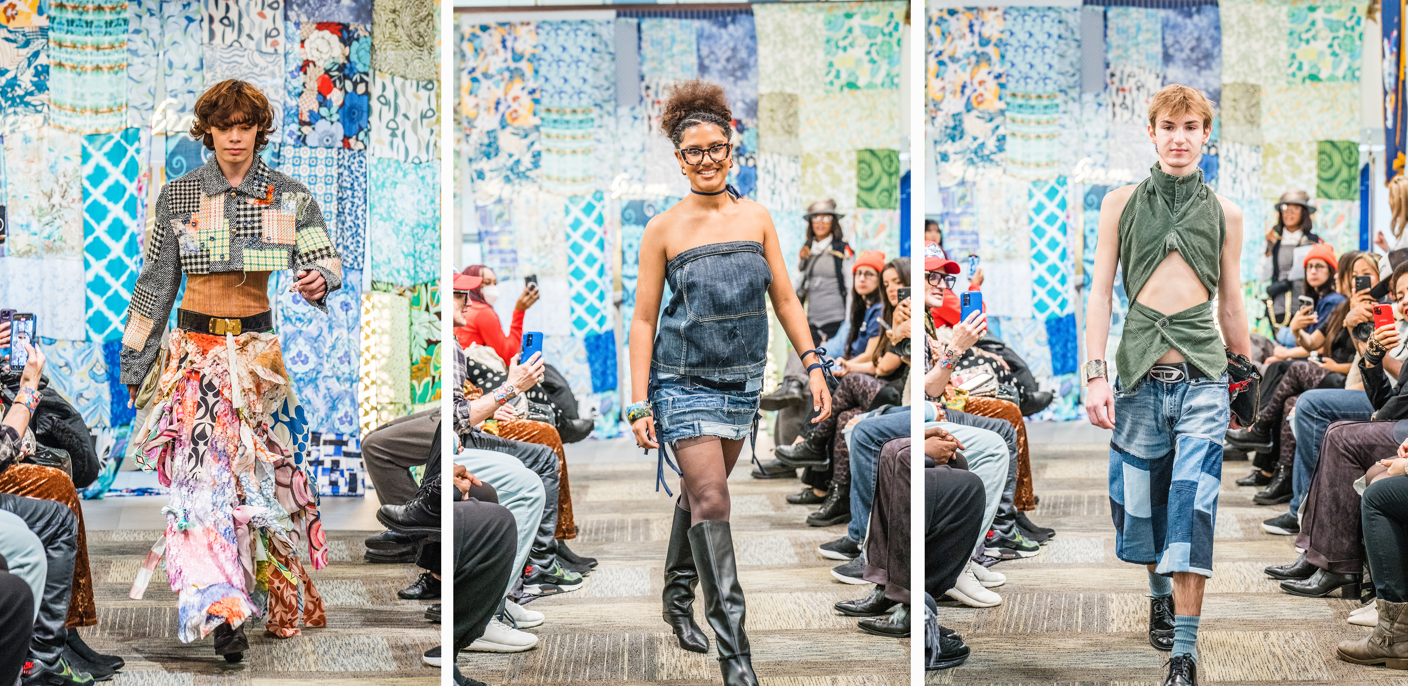 High school students walk the runway during the circular fashion show at Berkeley College