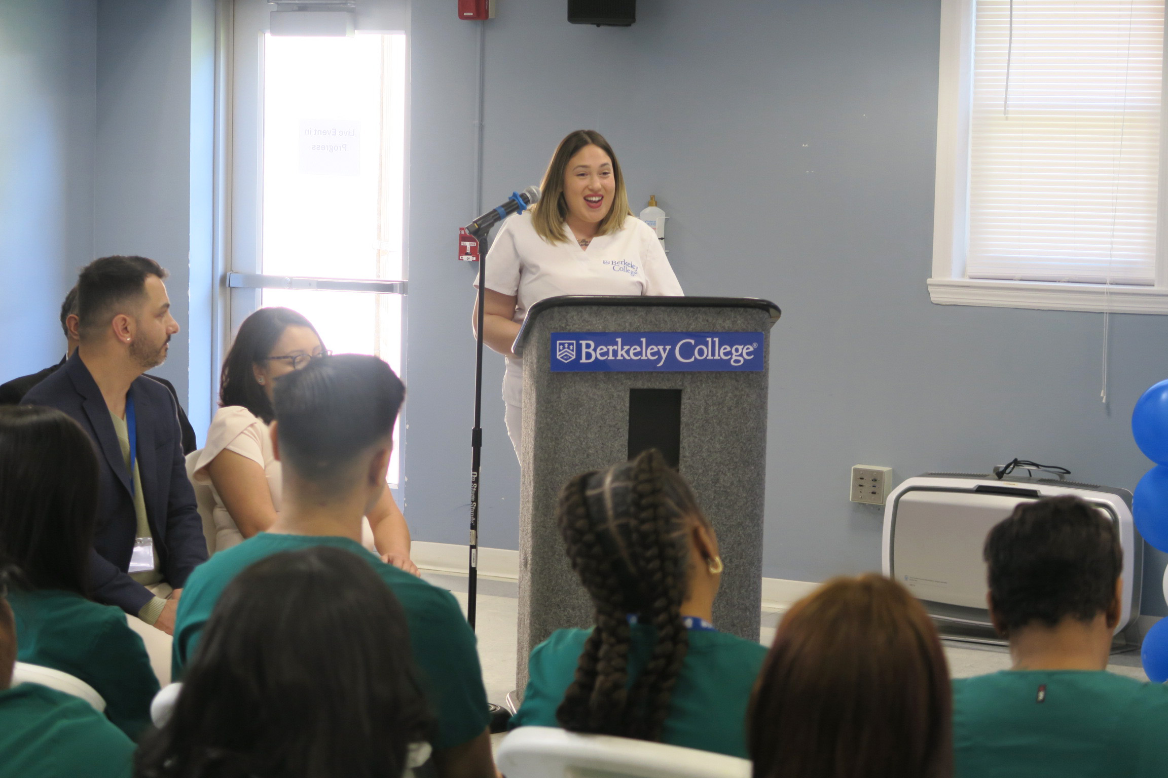 Practical Nurse graduate Briana Beauchamp of Clifton, NJ, addresses her cohort at Berkeley College in Woodland Park, NJ, on Friday, April 18, 2025.