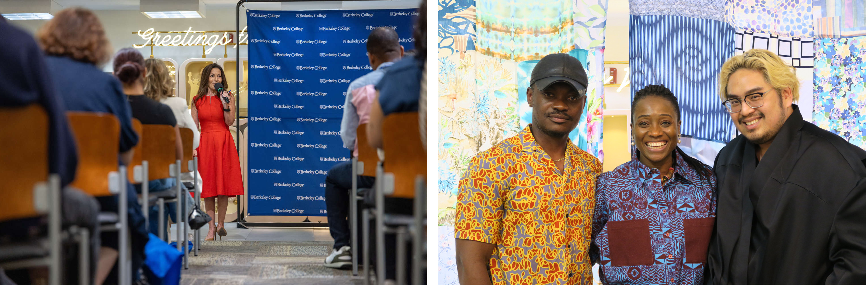 a man and a woman sit in front of microphones